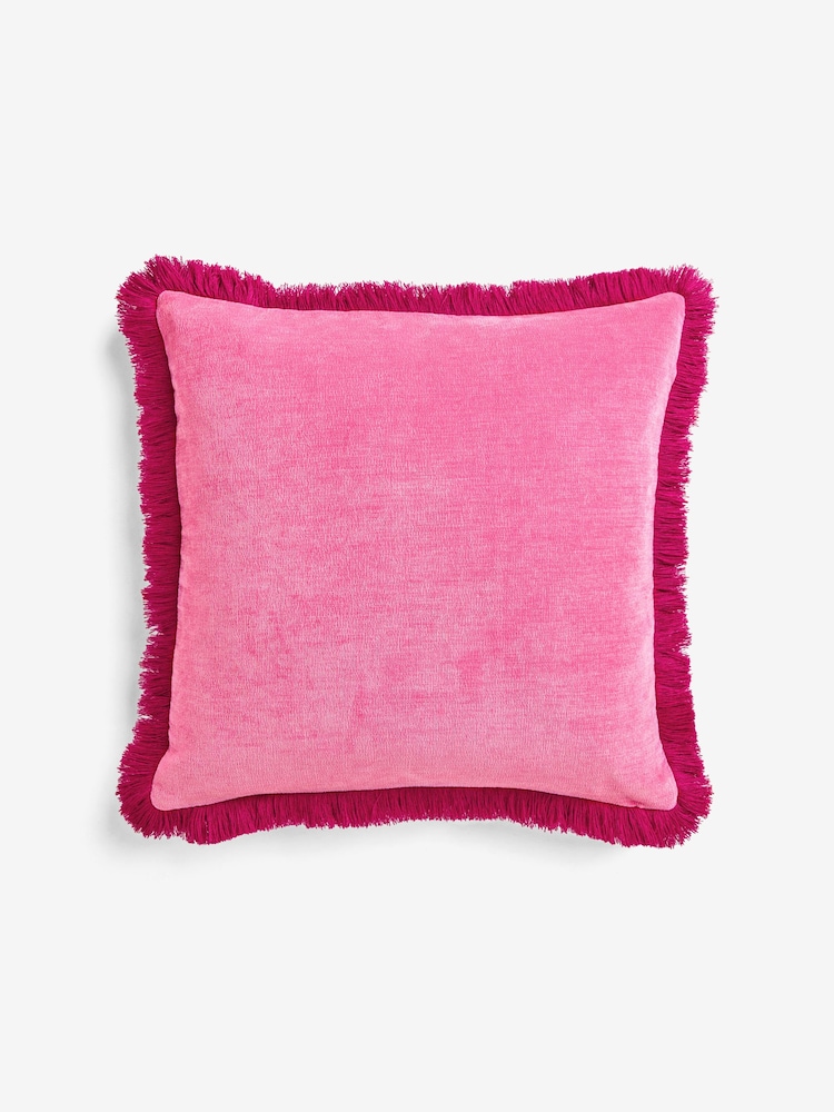 Fushsia Pink Soft Velour Contrast Fringe 45 x 45cm Cushion - Image 3 of 4