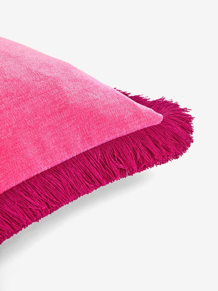 Fushsia Pink Soft Velour Contrast Fringe 45 x 45cm Cushion - Image 4 of 4