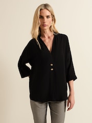 Phase Eight Black Cynthia Button Detail Shirt - Image 1 of 6