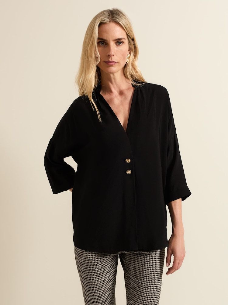 Phase Eight Black Cynthia Button Detail Shirt - Image 1 of 6