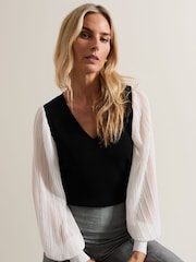 Phase Eight Black Maple V-Neck Woven Sleeve Jumper - Image 4 of 6