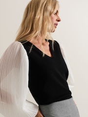 Phase Eight Black Maple V-Neck Woven Sleeve Jumper - Image 5 of 6