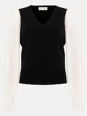 Phase Eight Black Maple V-Neck Woven Sleeve Jumper - Image 6 of 6