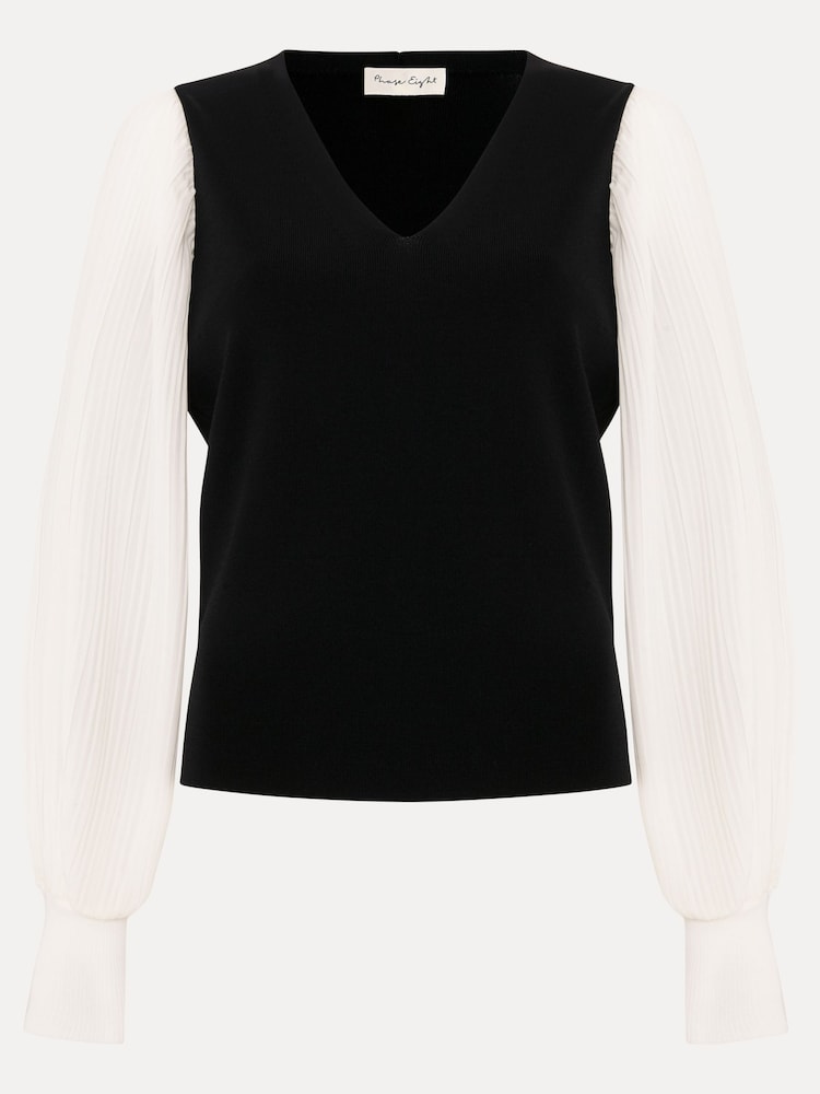 Phase Eight Black Maple V-Neck Woven Sleeve Jumper - Image 6 of 6