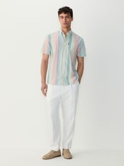 Blue/Pink/Green Pastel Short Sleeve With Button Down Collar Stripe Easy Iron Oxford Shirt - Image 2 of 8