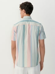 Blue/Pink/Green Pastel Short Sleeve With Button Down Collar Stripe Easy Iron Oxford Shirt - Image 3 of 8