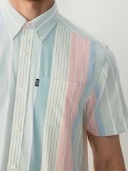 Blue/Pink/Green Pastel Short Sleeve With Button Down Collar Stripe Easy Iron Oxford Shirt - Image 4 of 8