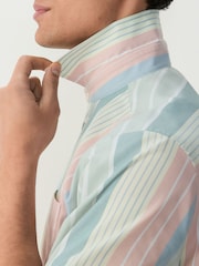 Blue/Pink/Green Pastel Short Sleeve With Button Down Collar Stripe Easy Iron Oxford Shirt - Image 5 of 8