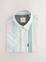 Blue/Pink/Green Pastel Short Sleeve With Button Down Collar Stripe Easy Iron Oxford Shirt - Image 6 of 8