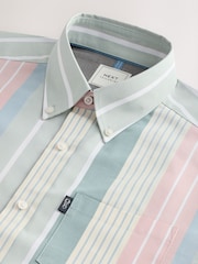 Blue/Pink/Green Pastel Short Sleeve With Button Down Collar Stripe Easy Iron Oxford Shirt - Image 7 of 8