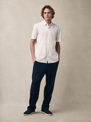 White Regular Fit 100% Cotton Short Sleeve Textured Shirt - Image 2 of 7