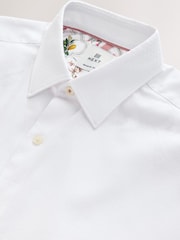 White Regular Fit 100% Cotton Short Sleeve Textured Shirt - Image 6 of 7