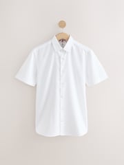 White Regular Fit 100% Cotton Short Sleeve Textured Shirt - Image 8 of 10