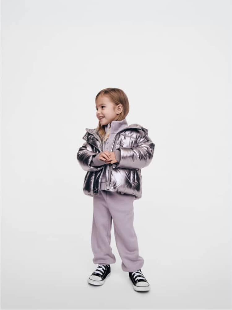 Gap Silver Metallic Fleece-Lined Puffer Coat (6mths-5yrs) - Image 1 of 3