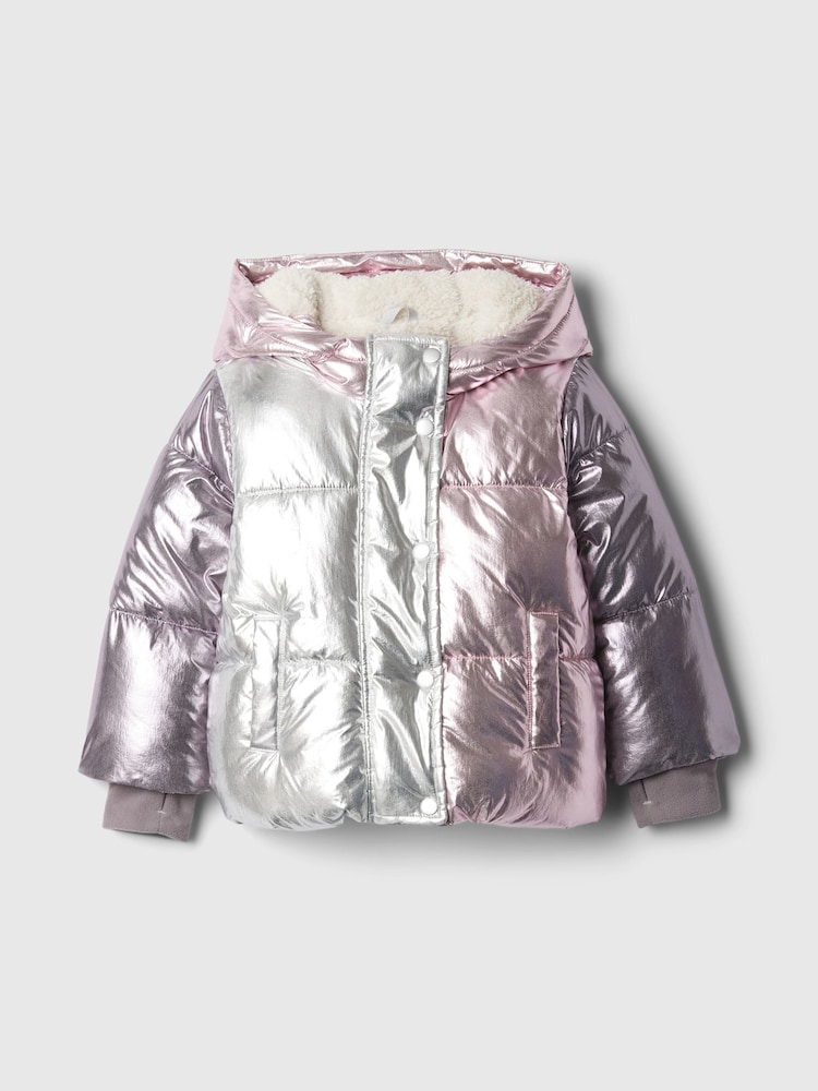 Gap Silver Metallic Fleece-Lined Puffer Coat (6mths-5yrs) - Image 2 of 3