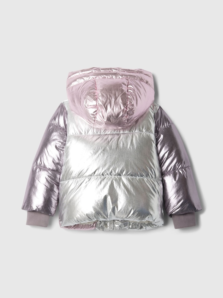 Gap Silver Metallic Fleece-Lined Puffer Coat (6mths-5yrs) - Image 3 of 3