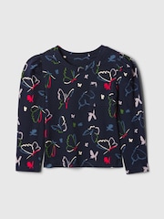 Gap Navy Blue Butterfly Print Cotton Pocket Long Sleeve T-Shirt (6mths-5yrs) - Image 1 of 2