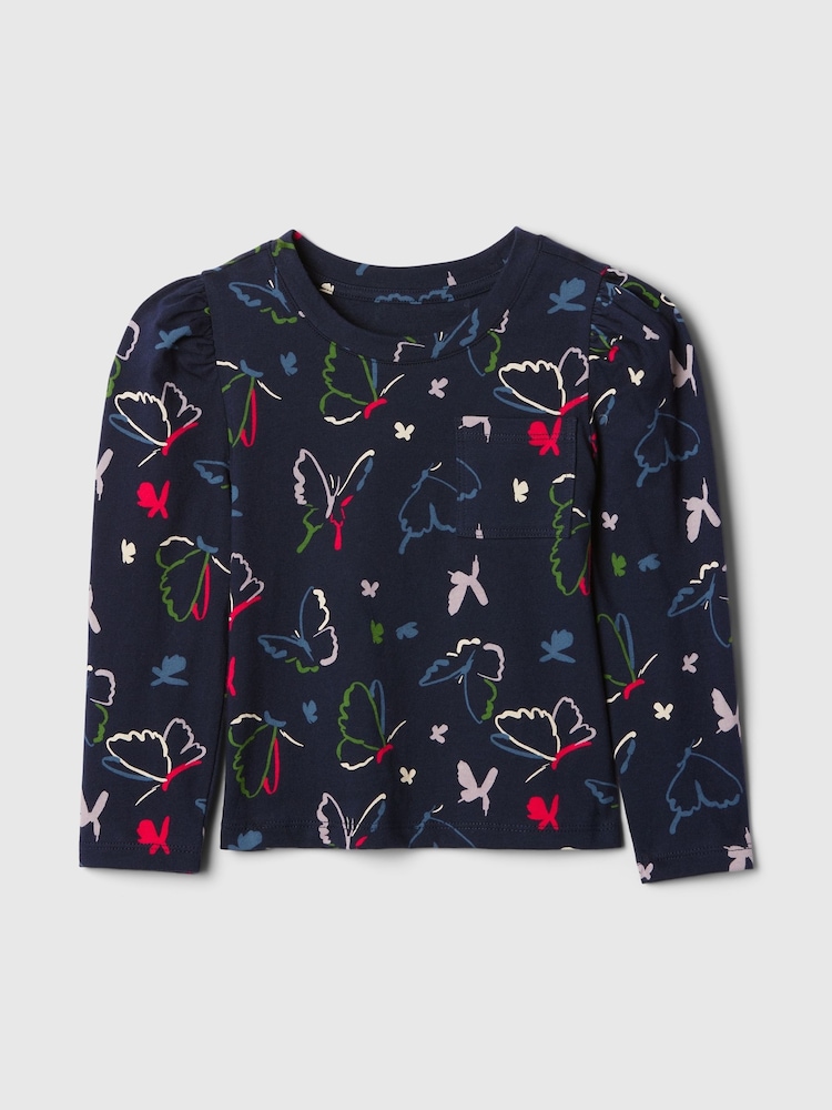 Gap Navy Blue Butterfly Print Cotton Pocket Long Sleeve T-Shirt (6mths-5yrs) - Image 1 of 2