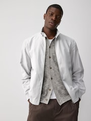 Grey Linen Blend Lightweight Harrington Jacket - Image 1 of 9