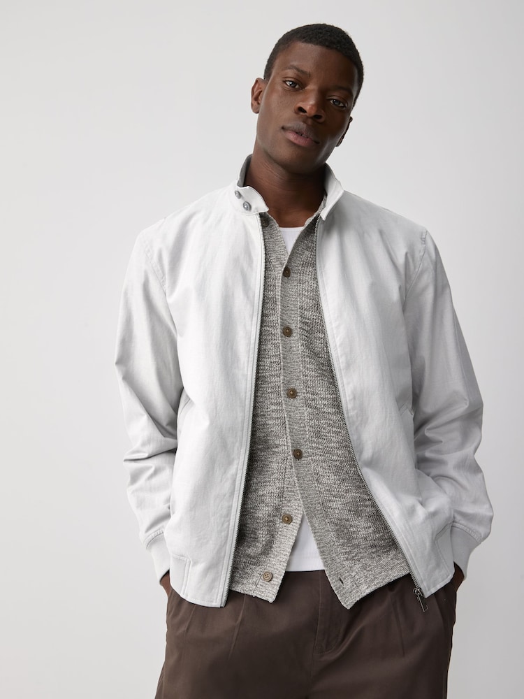 Grey Linen Blend Lightweight Harrington Jacket - Image 1 of 9
