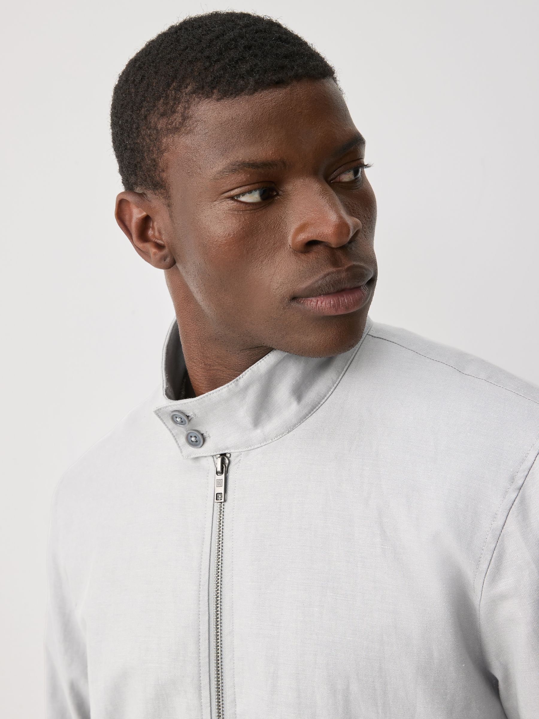 Buy Grey Linen Blend Lightweight Harrington Jacket from Next Canada