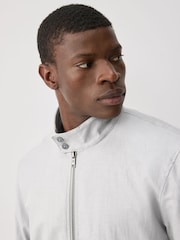 Grey Linen Blend Lightweight Harrington Jacket - Image 4 of 9