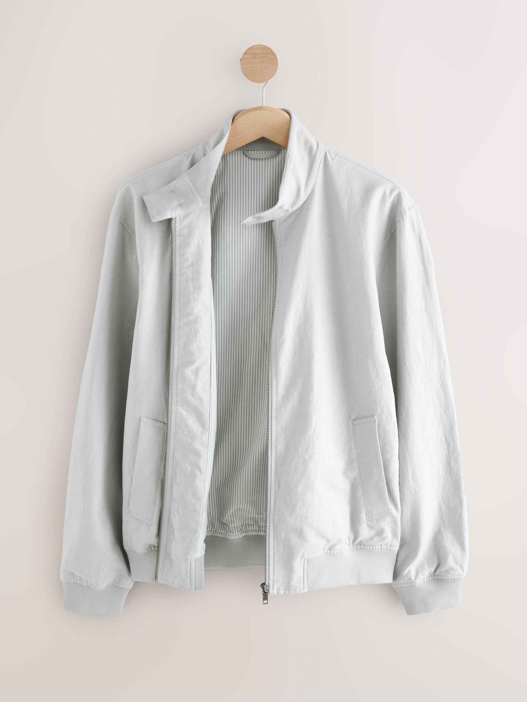 Buy Grey Linen Blend Lightweight Harrington Jacket from Next USA