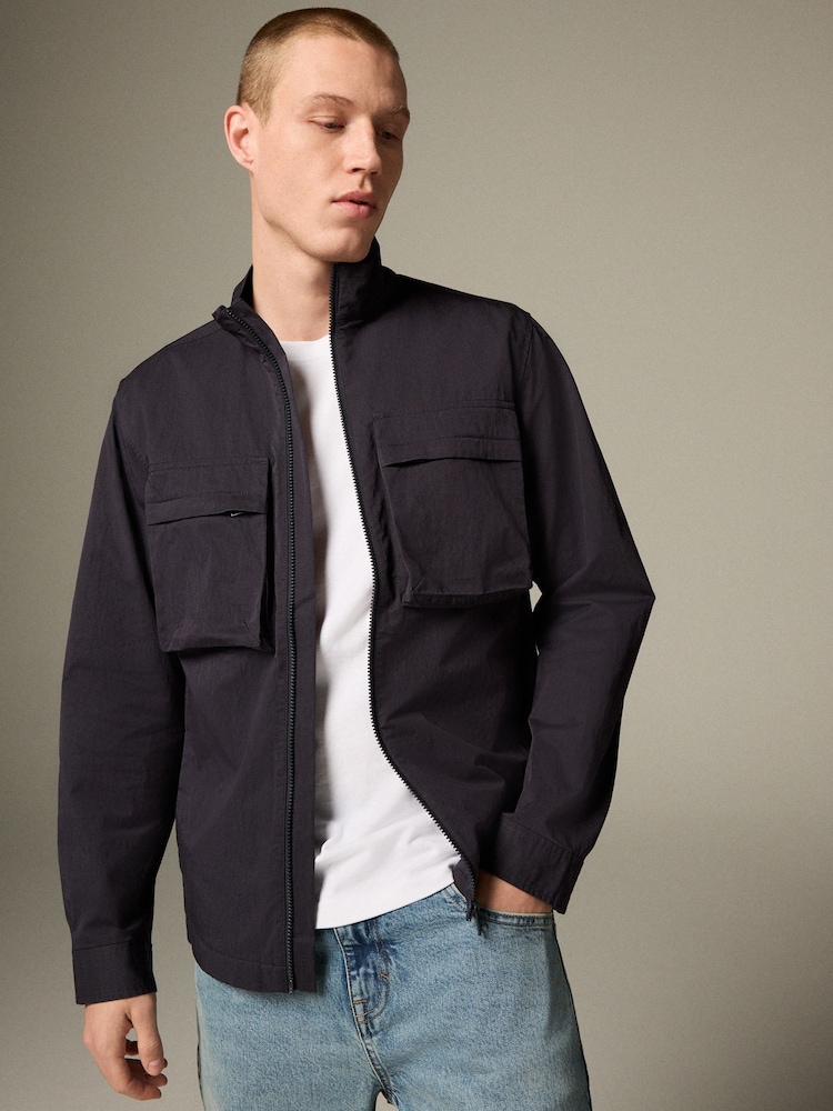 Navy Bluff Pocket Funnel Neck Shacket - Image 1 of 11