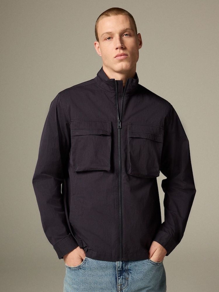 Navy Bluff Pocket Funnel Neck Shacket - Image 4 of 11
