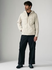 Ecru Bluff Pocket Shacket with Hood - Image 2 of 9