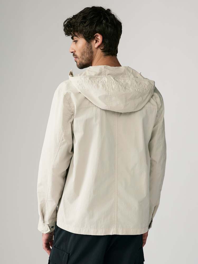 Ecru Bluff Pocket Shacket with Hood - Image 3 of 9