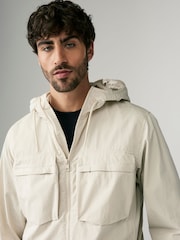 Ecru Bluff Pocket Shacket with Hood - Image 4 of 9