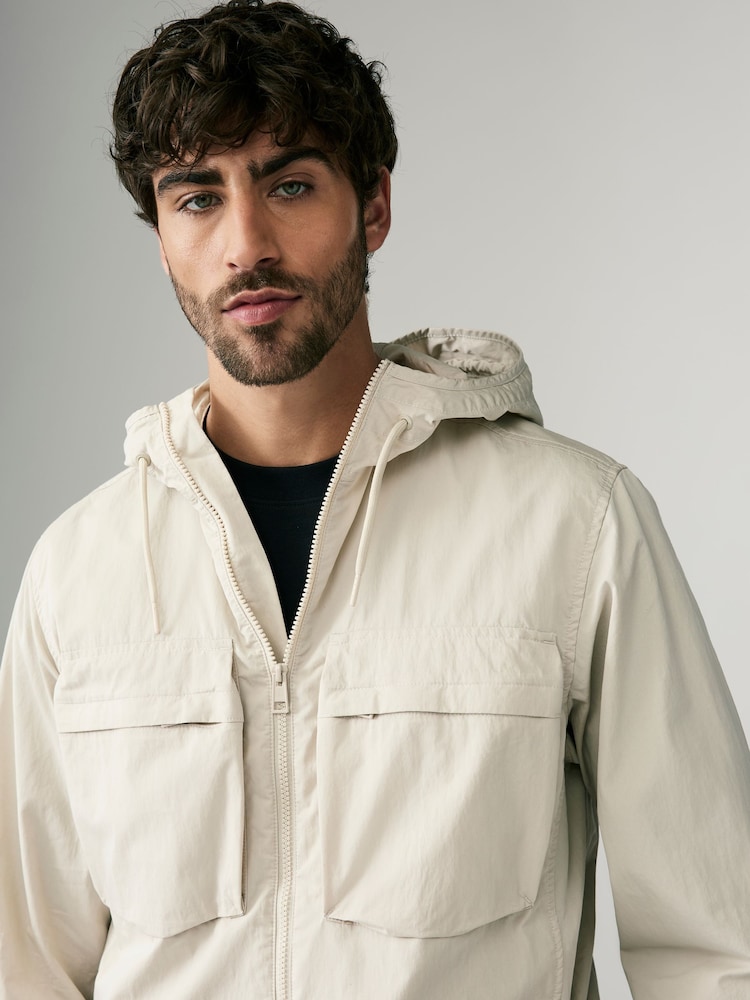 Ecru Bluff Pocket Shacket with Hood - Image 4 of 9