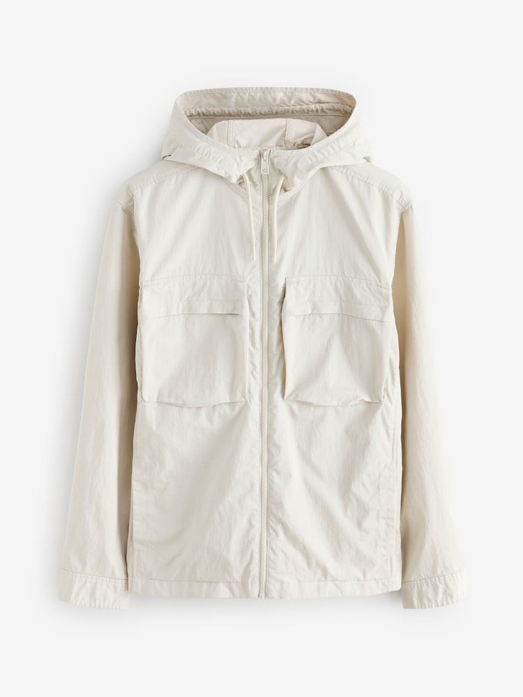 Ecru Bluff Pocket Shacket with Hood - Image 5 of 9