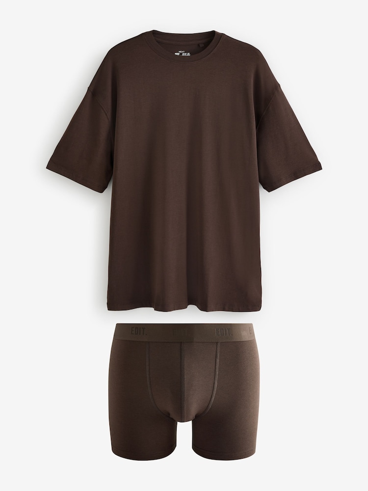 Chocolate Brown EDIT Layering T-Shirt and Trunks Set - Image 1 of 12