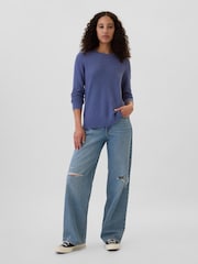 Gap Blue Textured Crew Neck Bella Jumper - Image 4 of 5