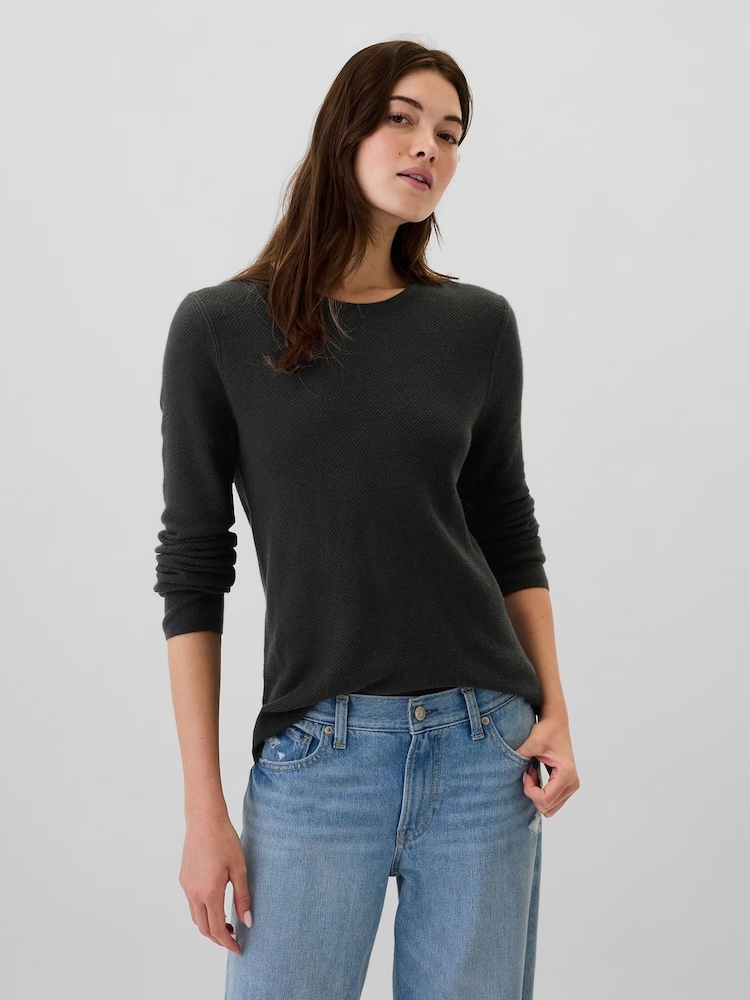 Gap Black Textured Crew Neck Bella Jumper - Image 1 of 5