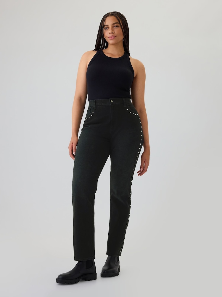 Gap Black High Waisted Studded 90s Straight Jeans - Image 6 of 6