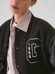 Gap Black Wool Blend Logo Varsity Boyfriend Bomber Jacket - Image 4 of 7
