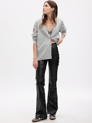 Gap Black High Waisted Faux Leather 70s Flare Jeans - Image 1 of 6