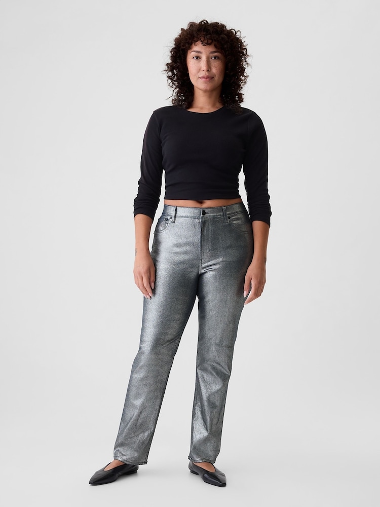 Gap Silver High Waisted Metallic 90s Straight Jeans - Image 6 of 6 Gap Silver High Waisted Metallic 90s Straight Jeans - Image 6 of 6