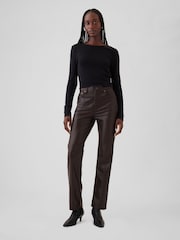 Gap Brown High Waisted 90s Straight Leg Faux Leather Trousers - Image 1 of 6