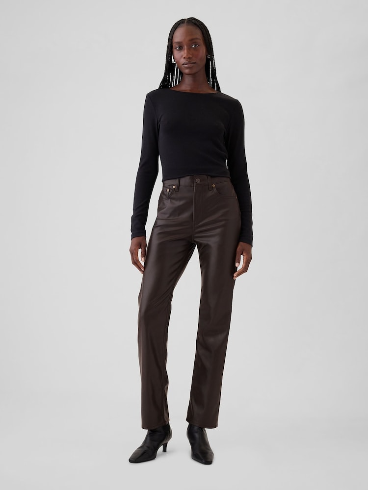 Gap Brown High Waisted 90s Straight Leg Faux Leather Trousers - Image 1 of 6