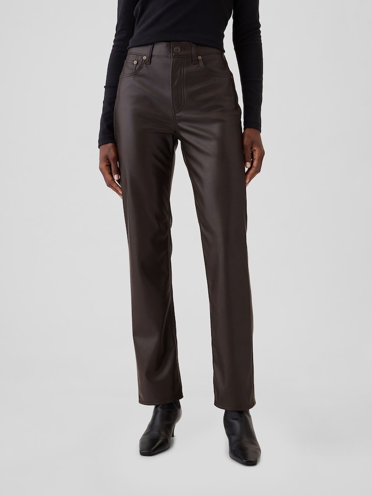 Gap Brown High Waisted 90s Straight Leg Faux Leather Trousers - Image 2 of 6