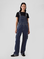 Gap Blue Relaxed Denim Cargo Dungaree - Image 1 of 5