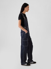 Gap Blue Relaxed Denim Cargo Dungaree - Image 3 of 5