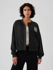 Gap Black Vintage Soft Oversized Varsity Jersey Cardigan - Image 1 of 5