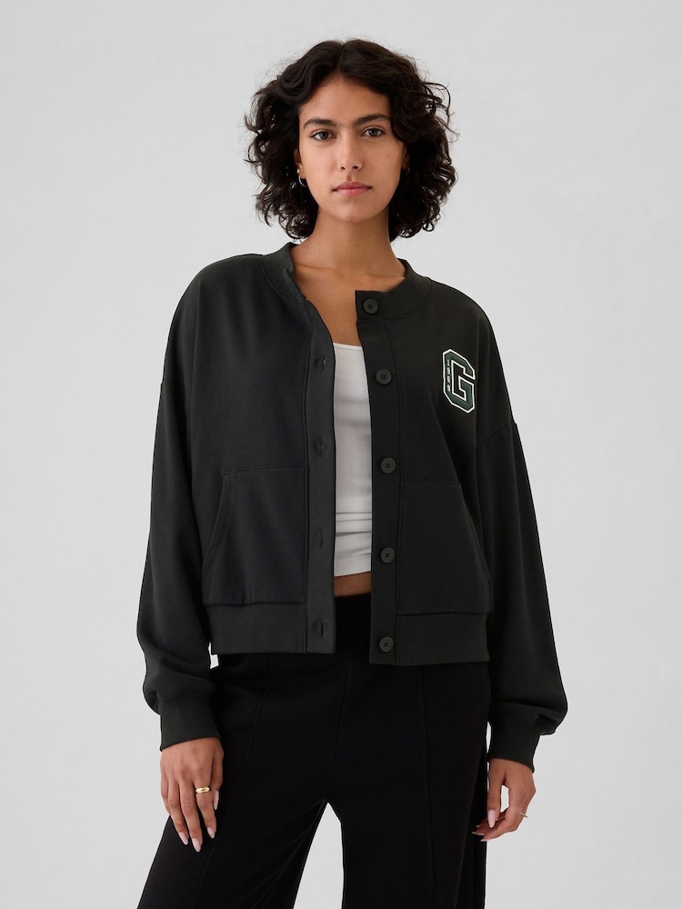 Gap Black Vintage Soft Oversized Varsity Jersey Cardigan - Image 1 of 5