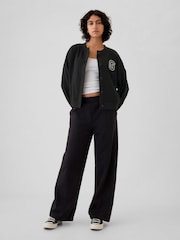 Gap Black Vintage Soft Oversized Varsity Jersey Cardigan - Image 3 of 5