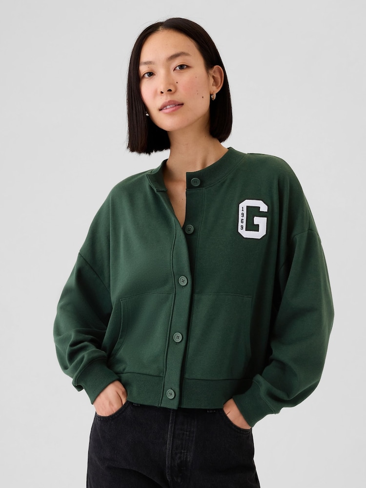 Gap Green Vintage Soft Oversized Varsity Jersey Cardigan - Image 1 of 5